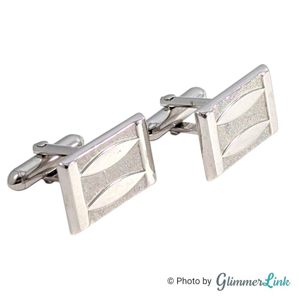 Vintage Swank Rectangular Textured Smooth Oval Geometric Silver Tone Cufflinks